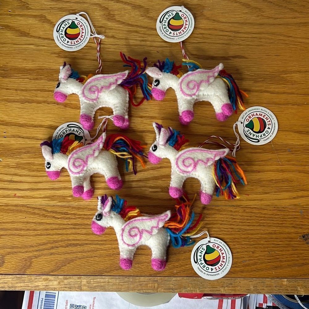 Handmade Unicorn Felted Wool Christmas Ornaments Set 5 Nwt - Picture 8 of 8